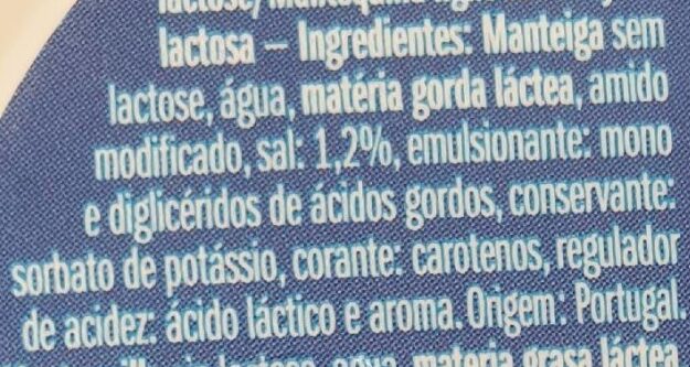Manteiga Sem Lactose Light - Ingredientes