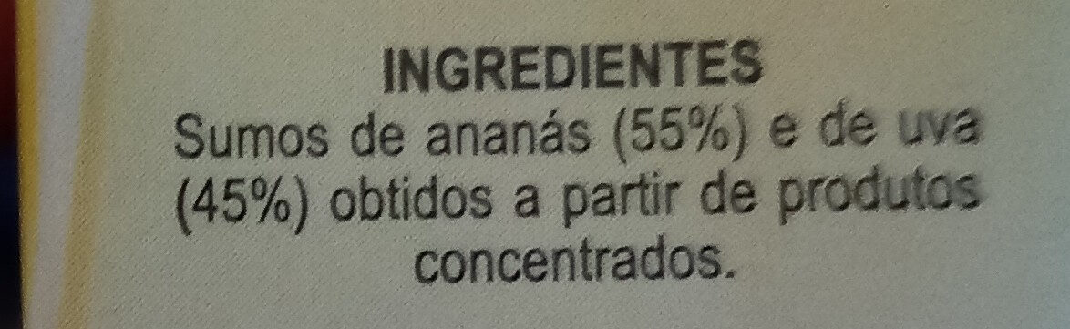 Sumo Ananás e Uva - Ingredientes