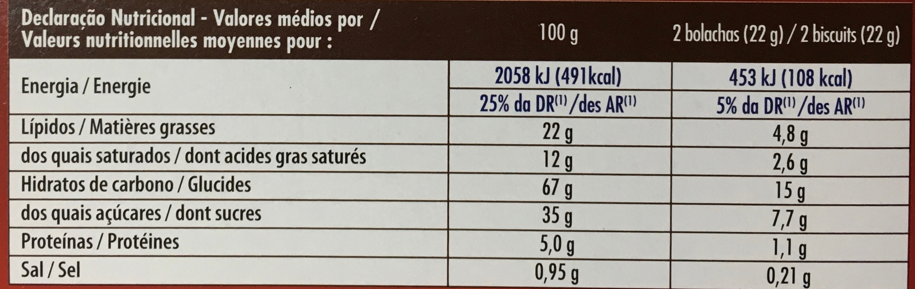 Biscuits Cacaotés Fourrés - Tableau nutritionnel