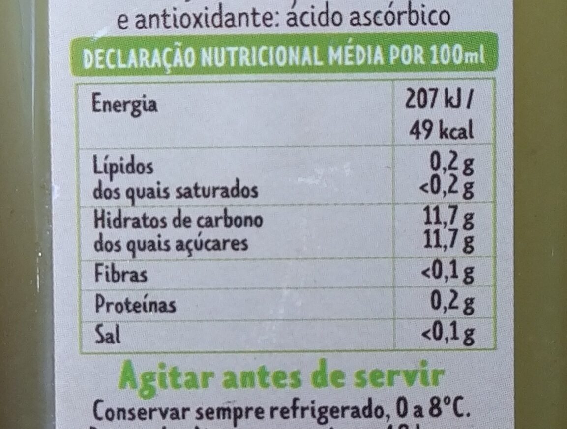 Pera & Maçã - Sumo Natural - Dados nutricionais