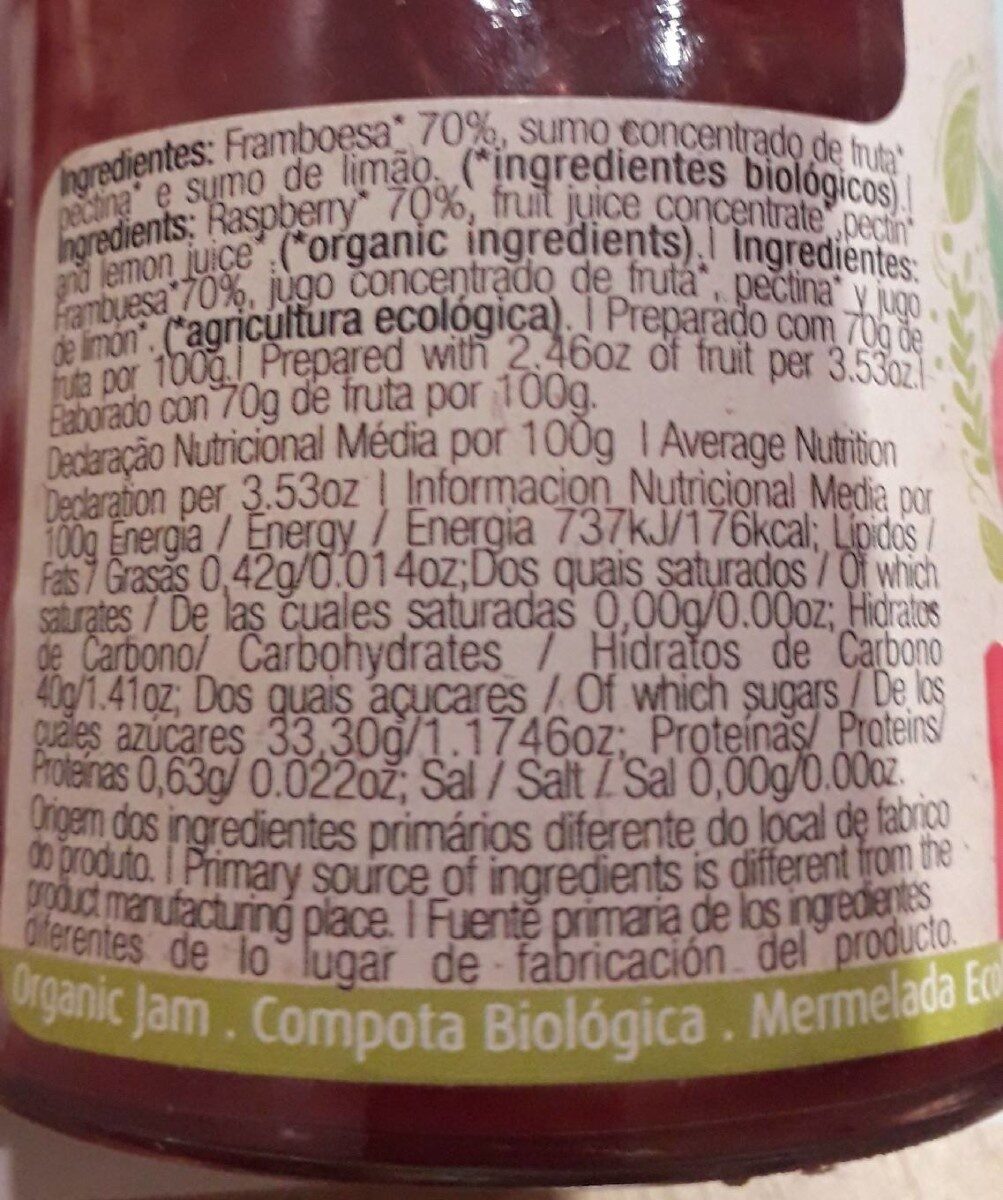 Mermelada de frambuesa bio - Nutrition facts - es