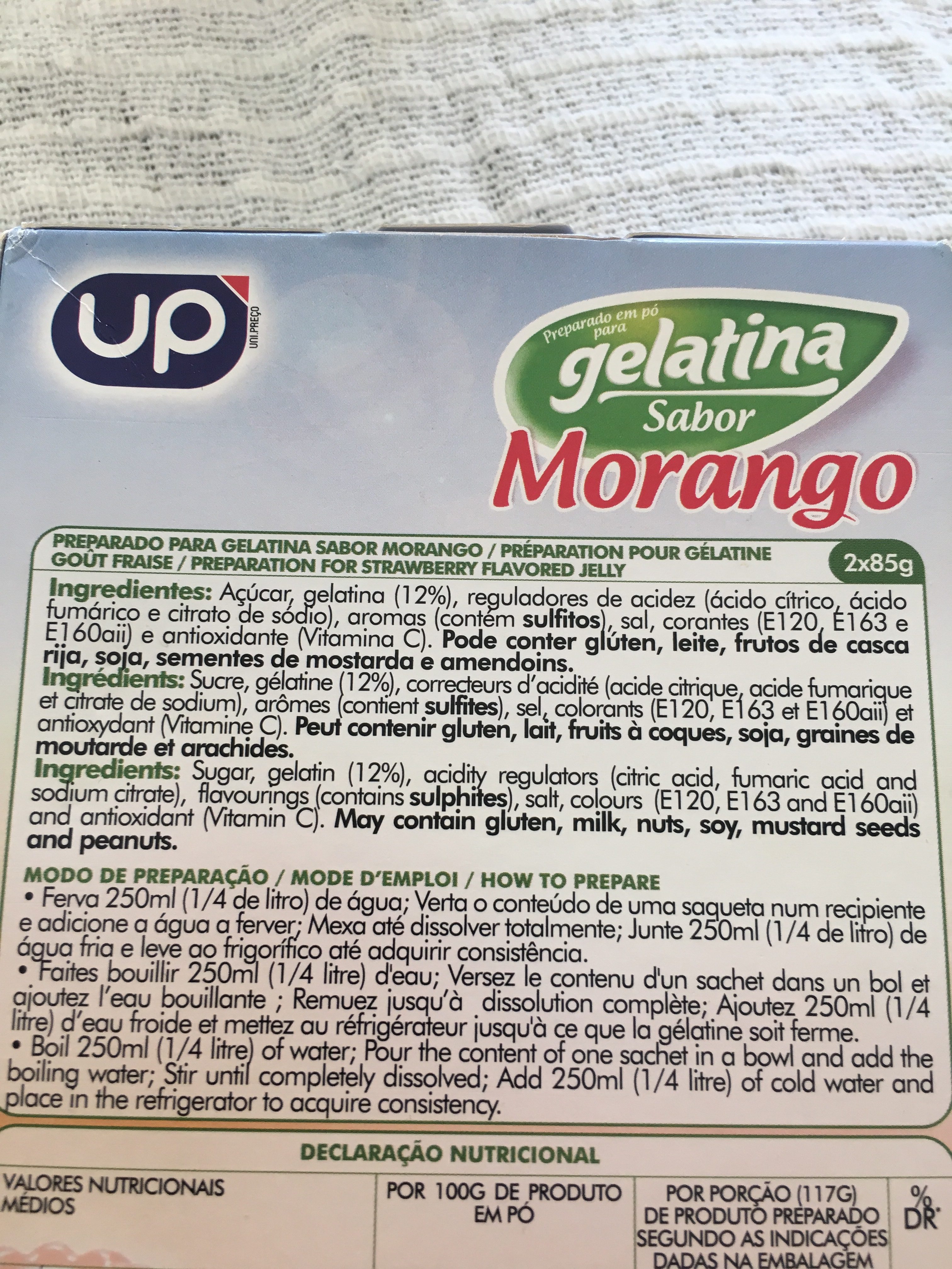 Gelatina Sabor Morango - Ingrédients