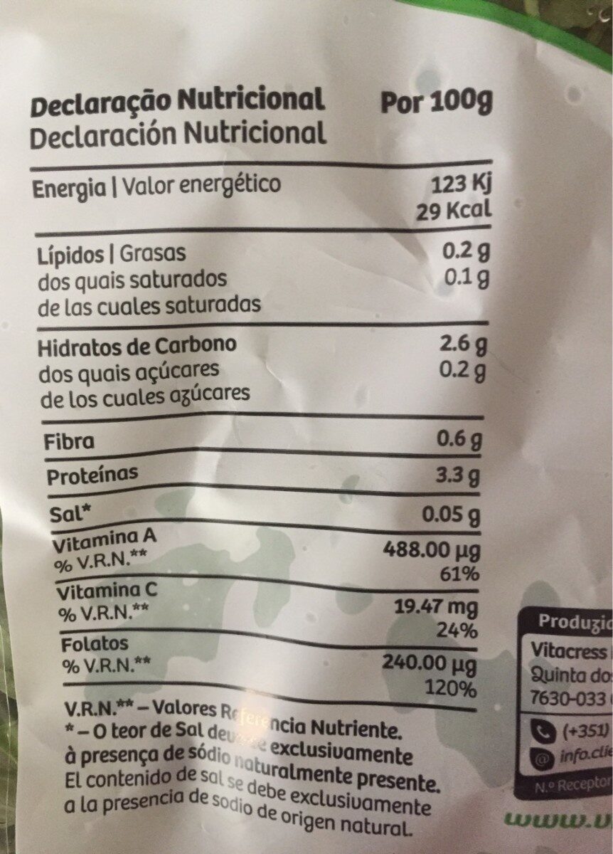 Rúcula Selvagem - Nutrition facts - pt