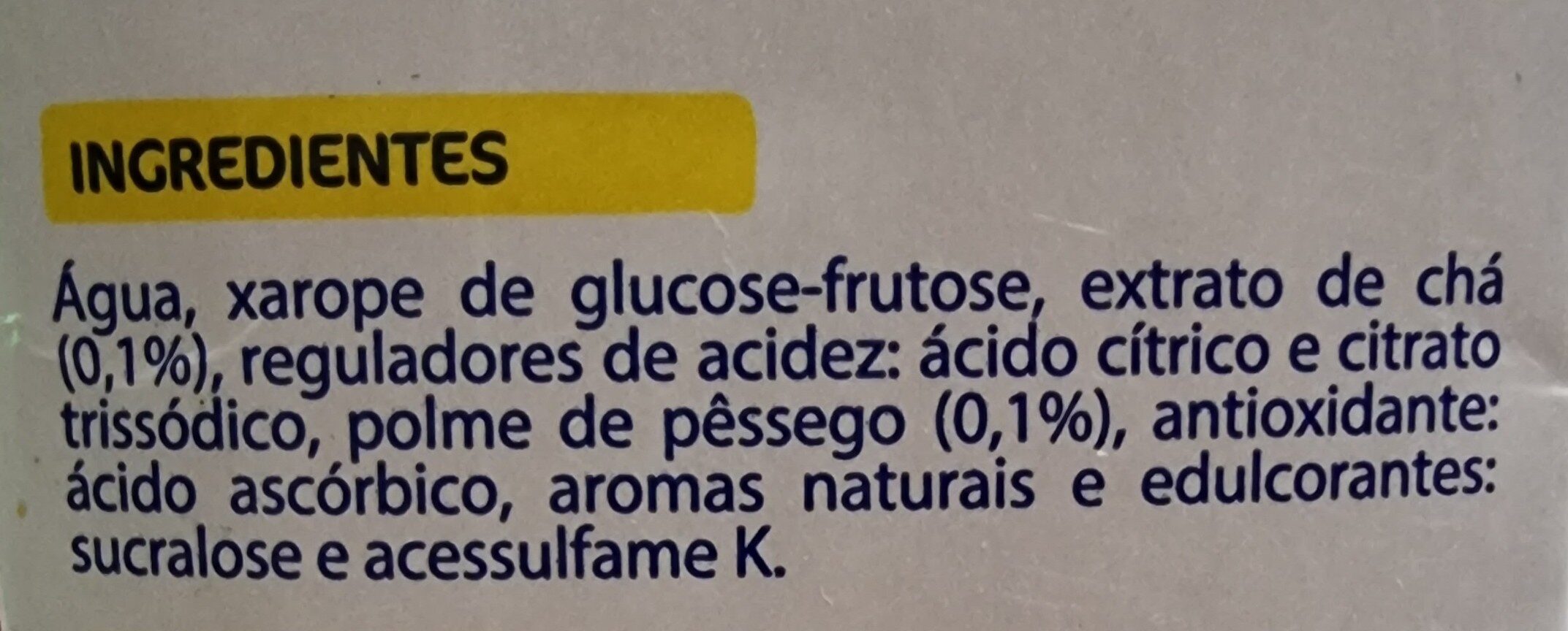 Iced Tea Sabor Pêssego - Ingredientes