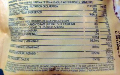 Piña deshidratada - Nutrition facts
