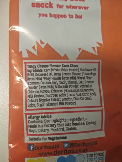 Doritos Tangy Cheese - Ingredients