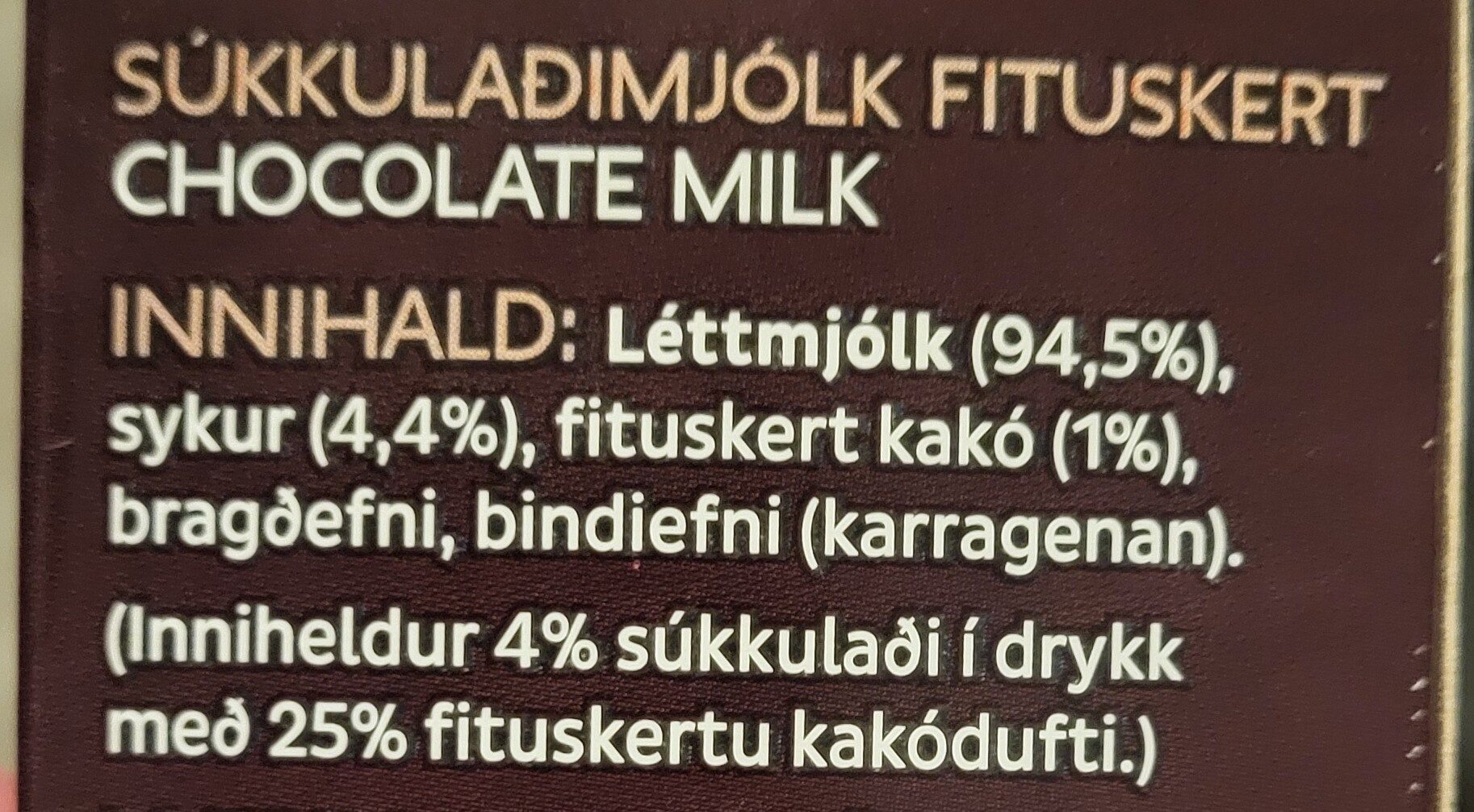 Súkkulaði mjólk - Ingrédients - en