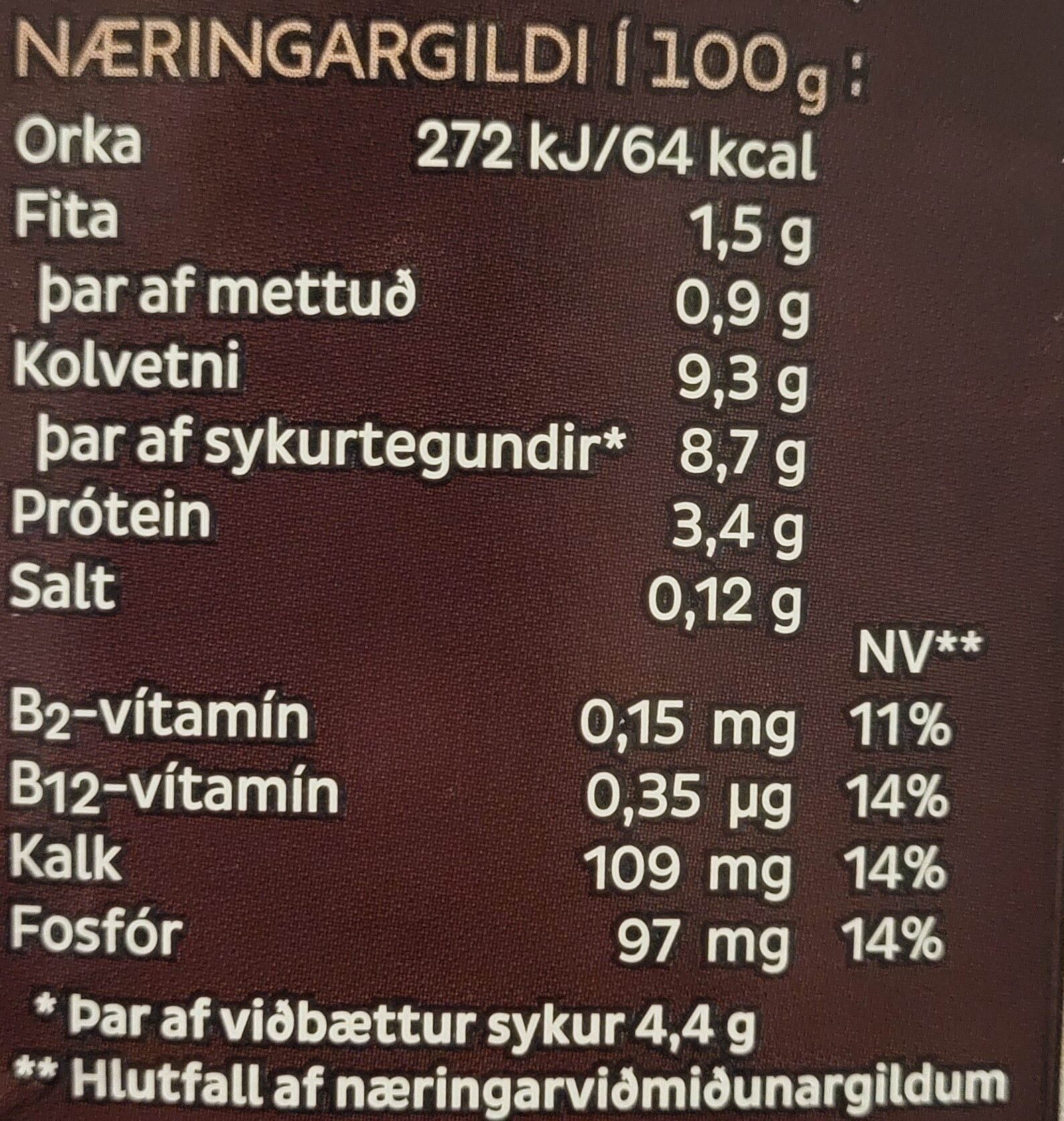 Súkkulaði mjólk - Tableau nutritionnel - en