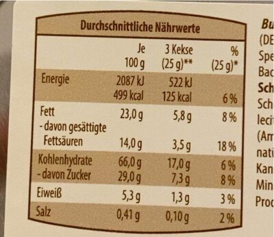 Buttergebäck & Schokolade Mürbegebäck - Nutrition facts