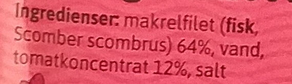 Dansk Produceret Makrelfilet i tomat - Ingredienser