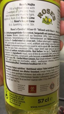 Lime juice cordial - Ingredienti - fr