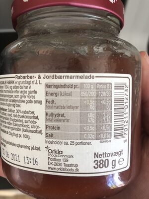 Den Gamle Fabrik Marmelade Rhabarber & Erdbeere - Nutrition facts - da