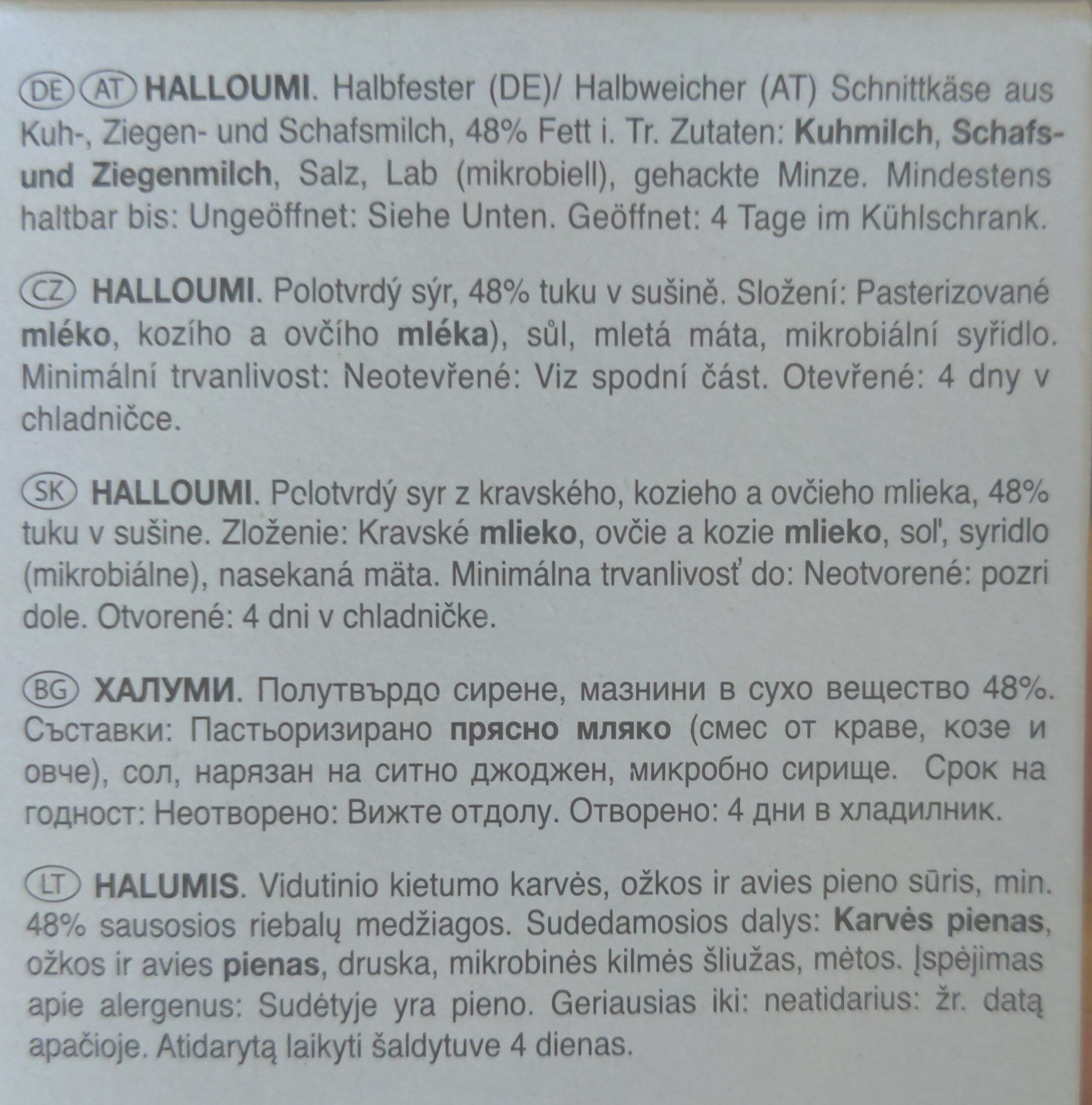 Halloumi - Ingredients