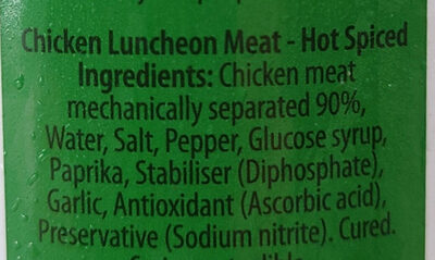 Chicken luncheon meat hot spiced - Ingredienser - en