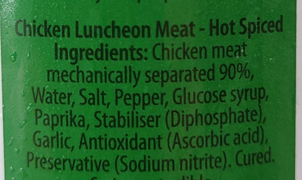 Chicken luncheon meat hot spiced - Ingredienser - en