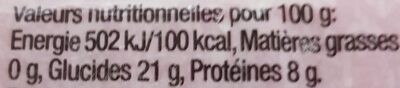 Bâtonnet de surimi - Tableau nutritionnel