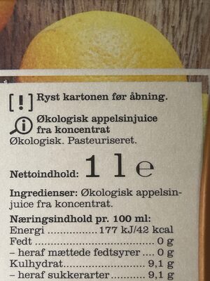 Økologisk Appelsinjuice fra koncentrat - Ingredienser