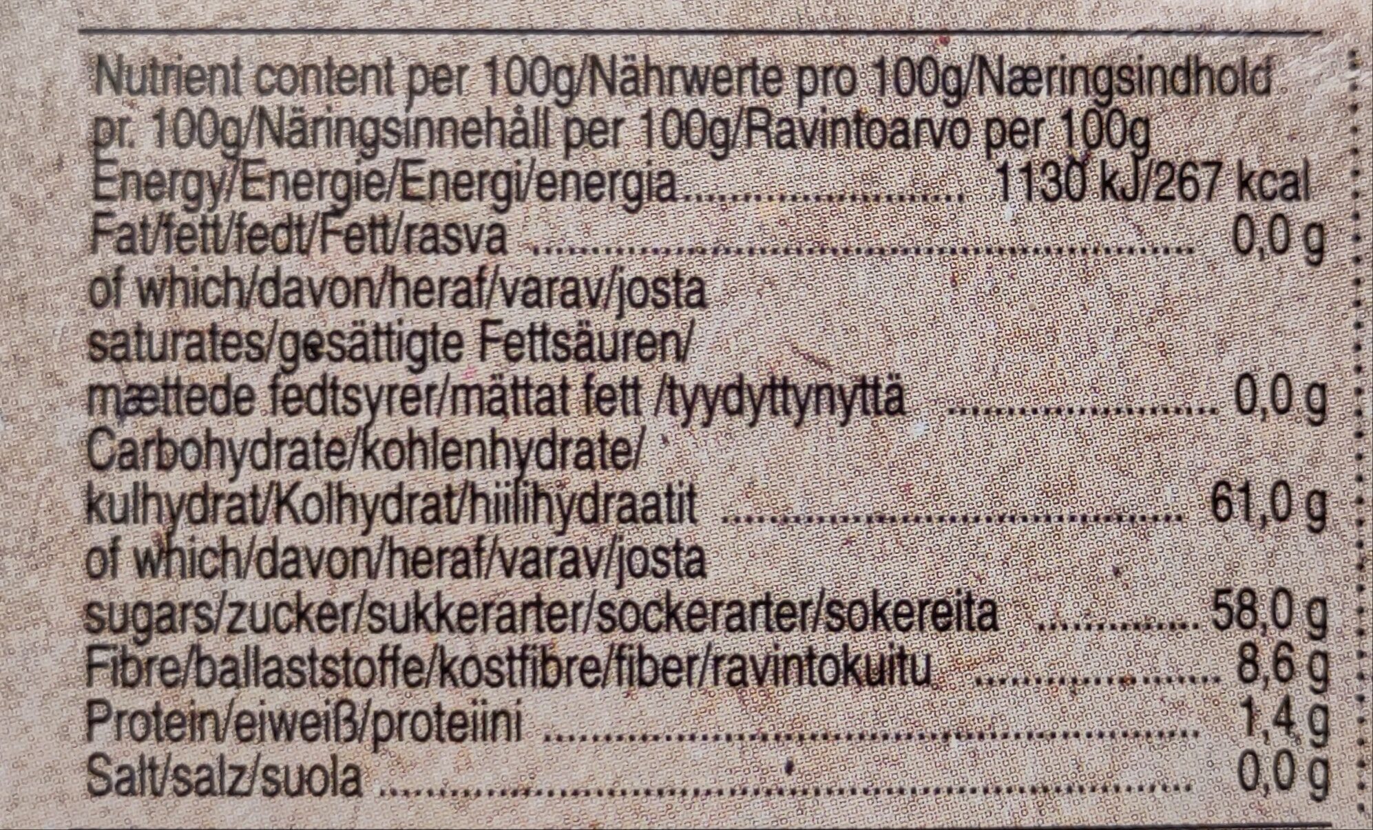 Organic Juicy Dates - Näringsfakta - fi