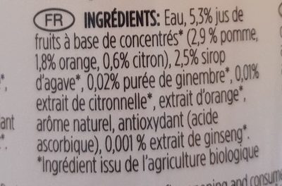 Organic Energiser Lemongrass Orange Ginger Ginseng Agave - Ingrediënten - fr