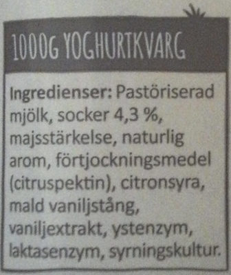 Arla Yoghurtkvarg Vanilj laktosfri - Ingredienser