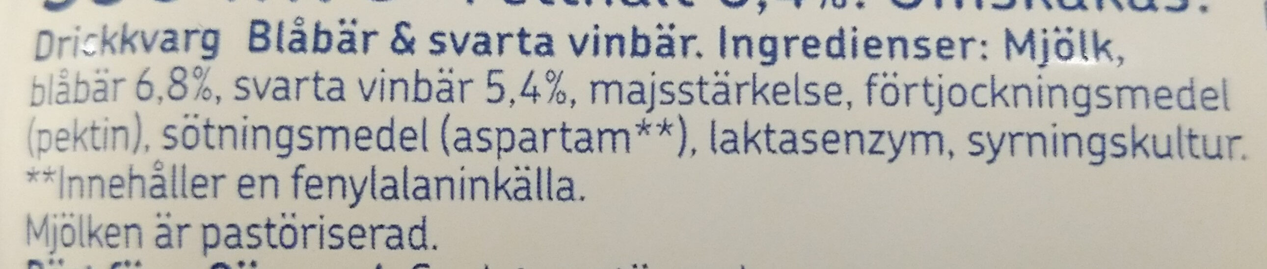 Yalla! Drickkvarg Blåbär & Svarta Vinbär - Ingredienser