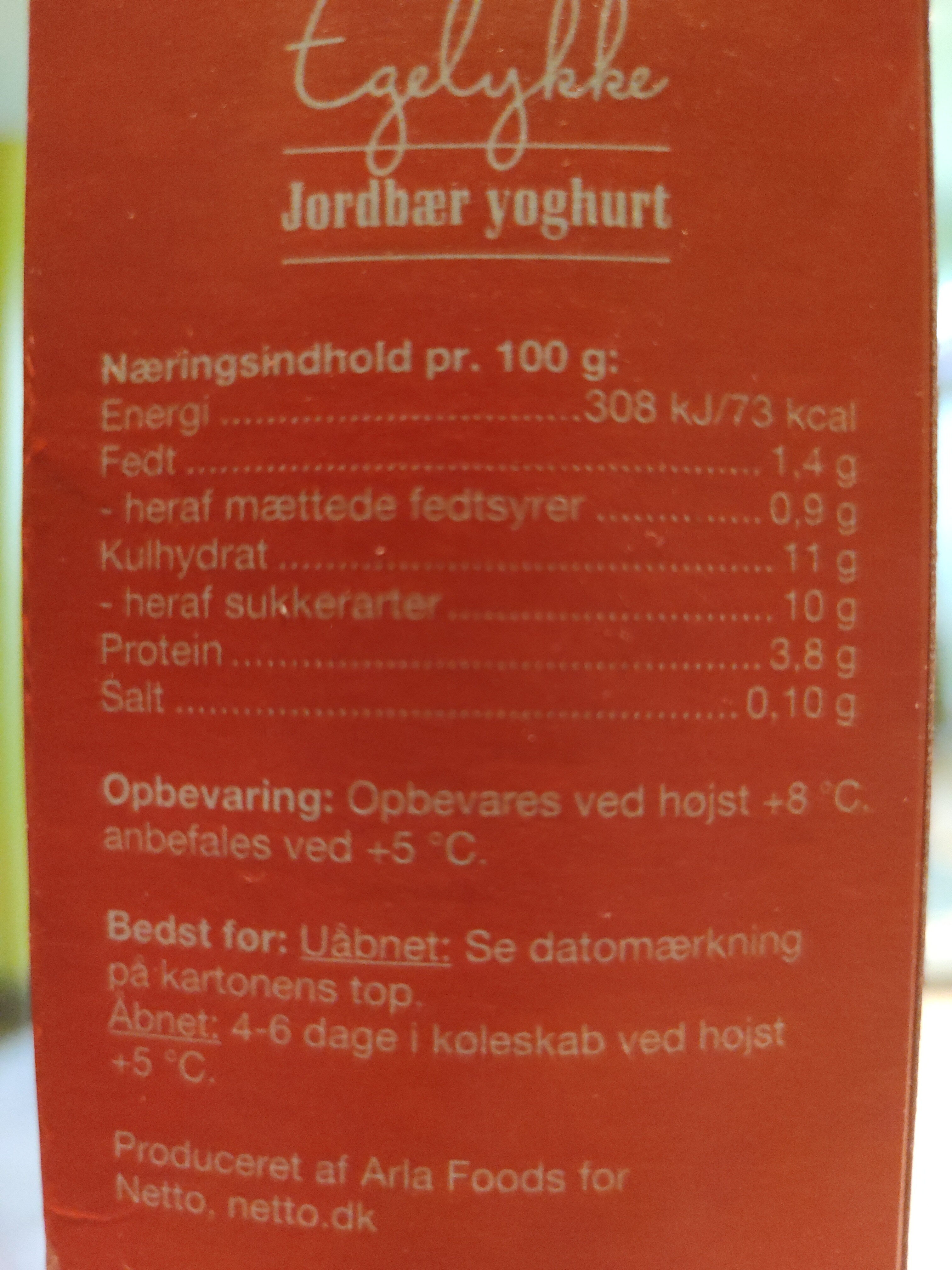 Egelykke Jordbær yogurt 1,4 % fedt - Ernæringsfakta