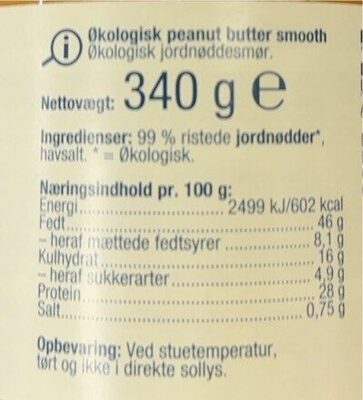 Salling Øko Peanut Butter - Ernæringsfakta - en
