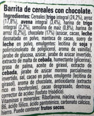 Nestlé Fitness 8X23.5G Suklaa Viljavälipalapatukka - Ingredientes