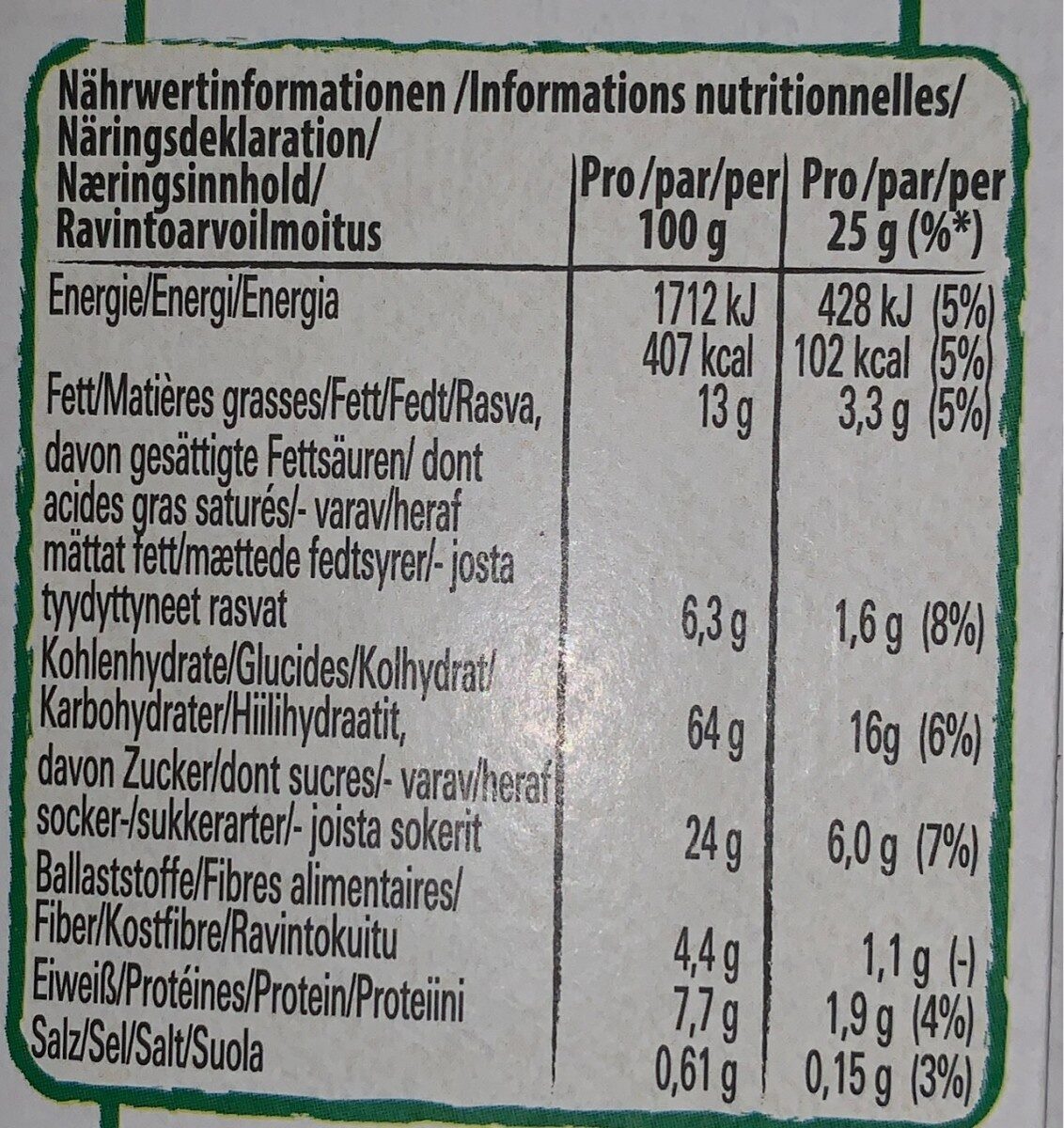 Barre céréal Cini Minis - Valori nutrizionali - fr