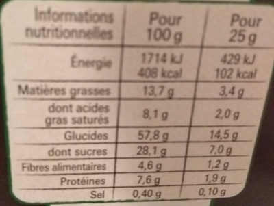 CHOCAPIC Barres de Céréales 12x25g - Nutrition facts - fr