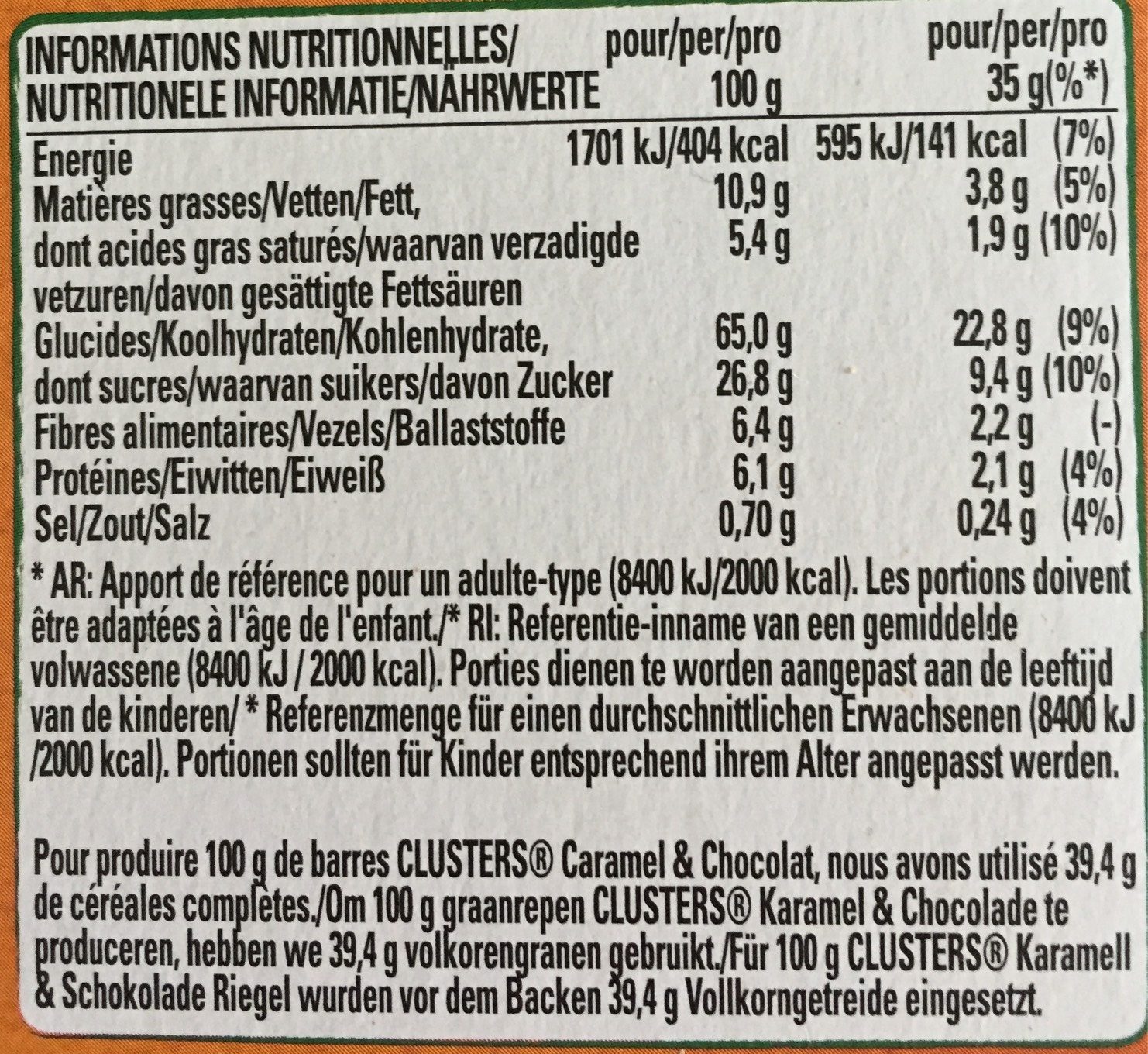 Clusters Caramel & Choco - Valori nutrizionali - fr