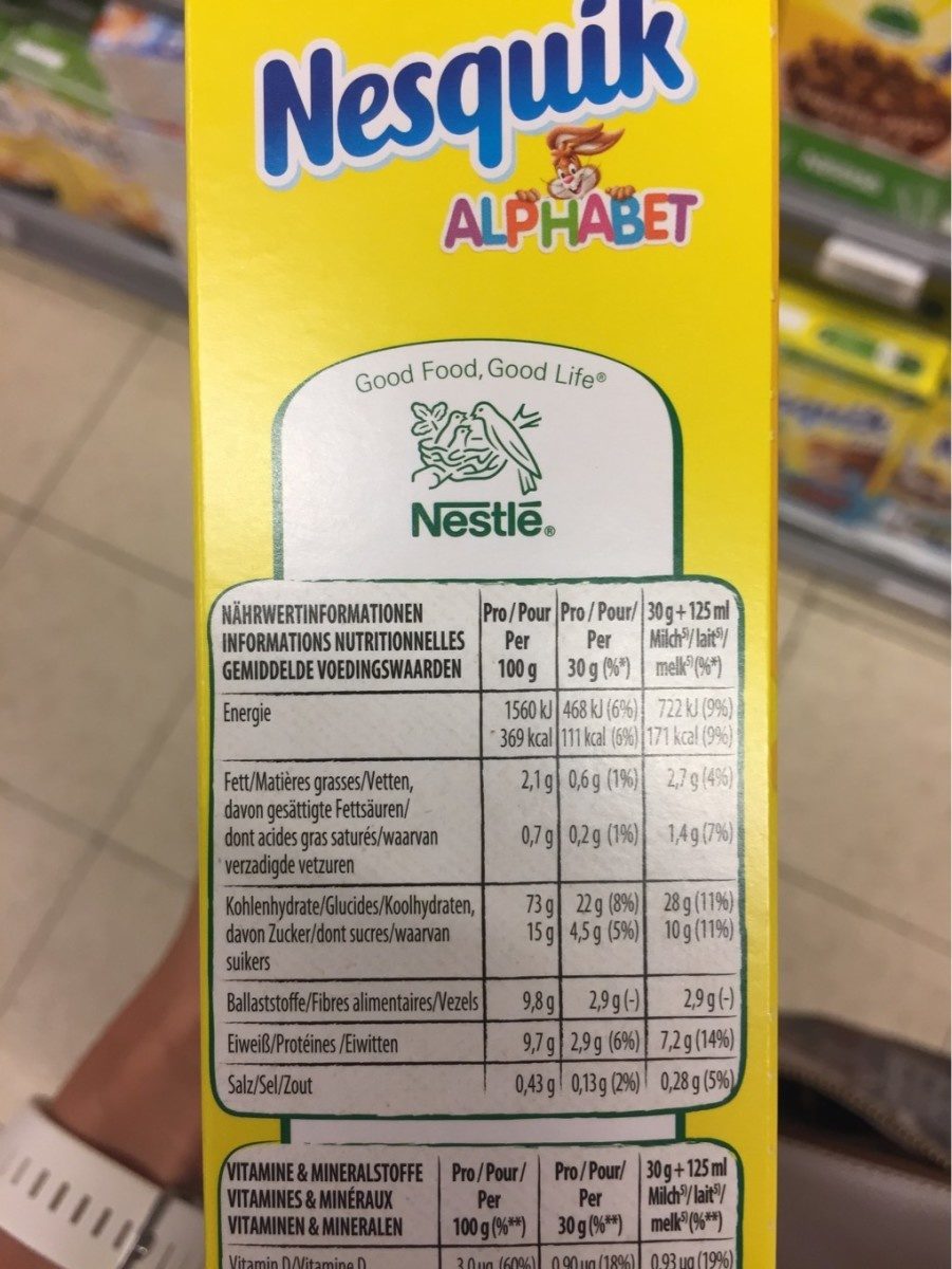 Alphabet Céréales Petit Déjeuner - Tableau nutritionnel