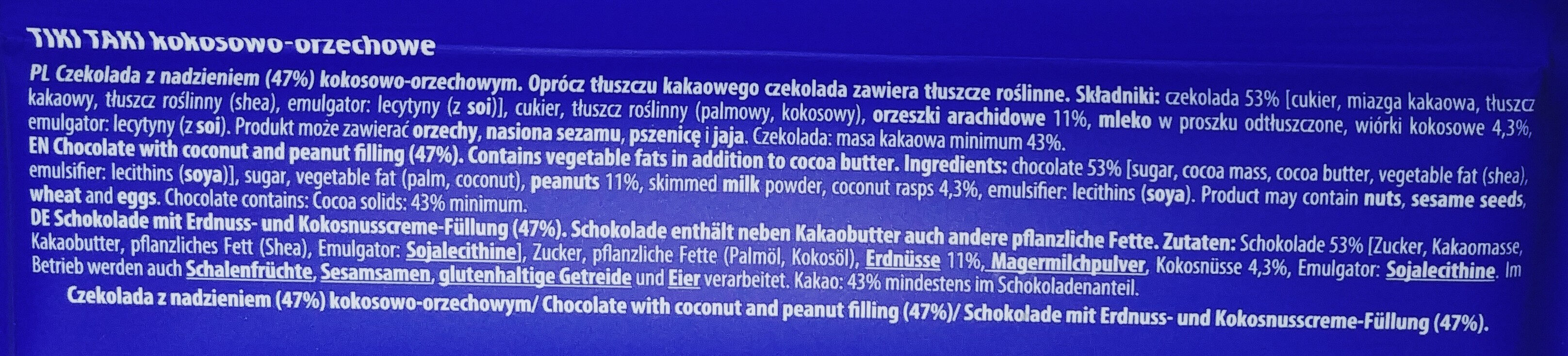 Czekolada z nadzieniem 47% kokosowo-orzechowym. - Ingredients - pl