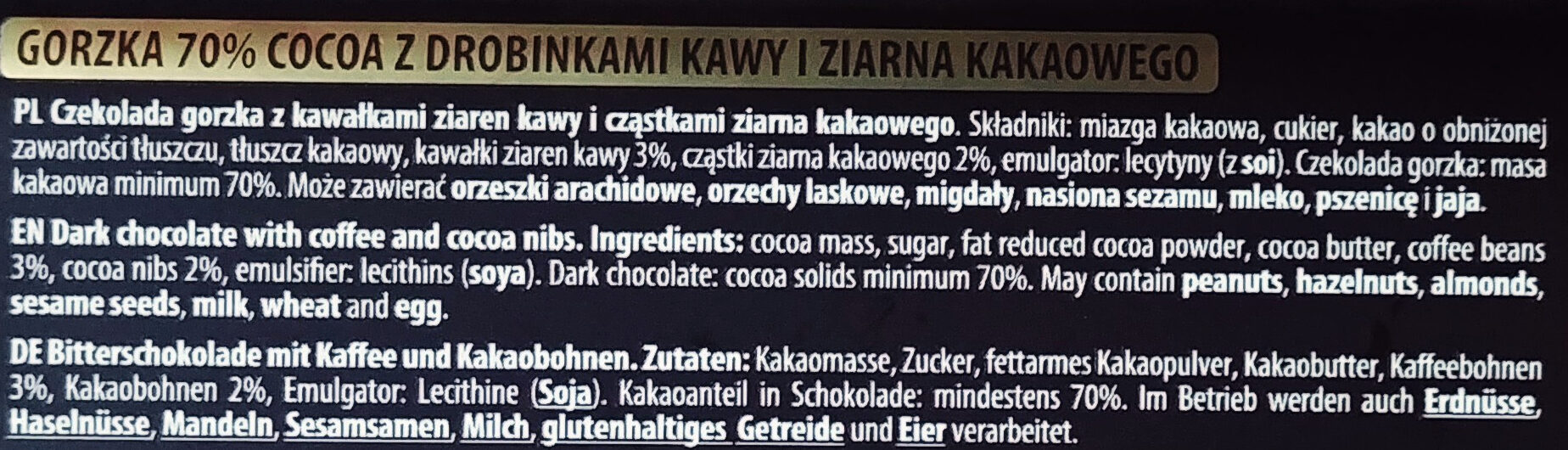 Czekolada gorzka 70% - Ingredients - pl