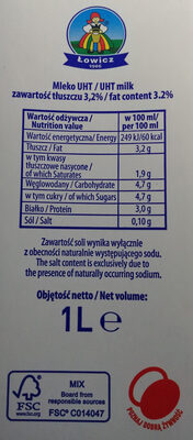 Mleko UHT 3,2 - Wartości odżywcze