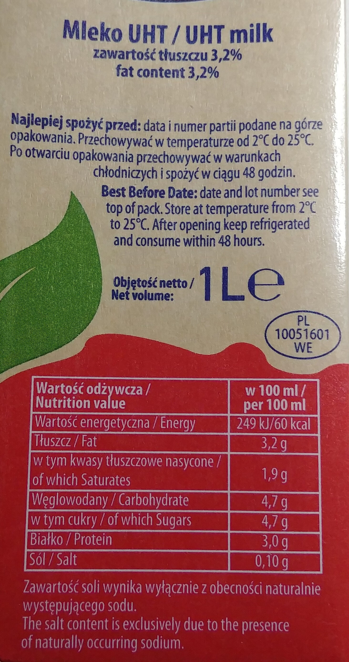 Mleko UHT - Ingredients - pl