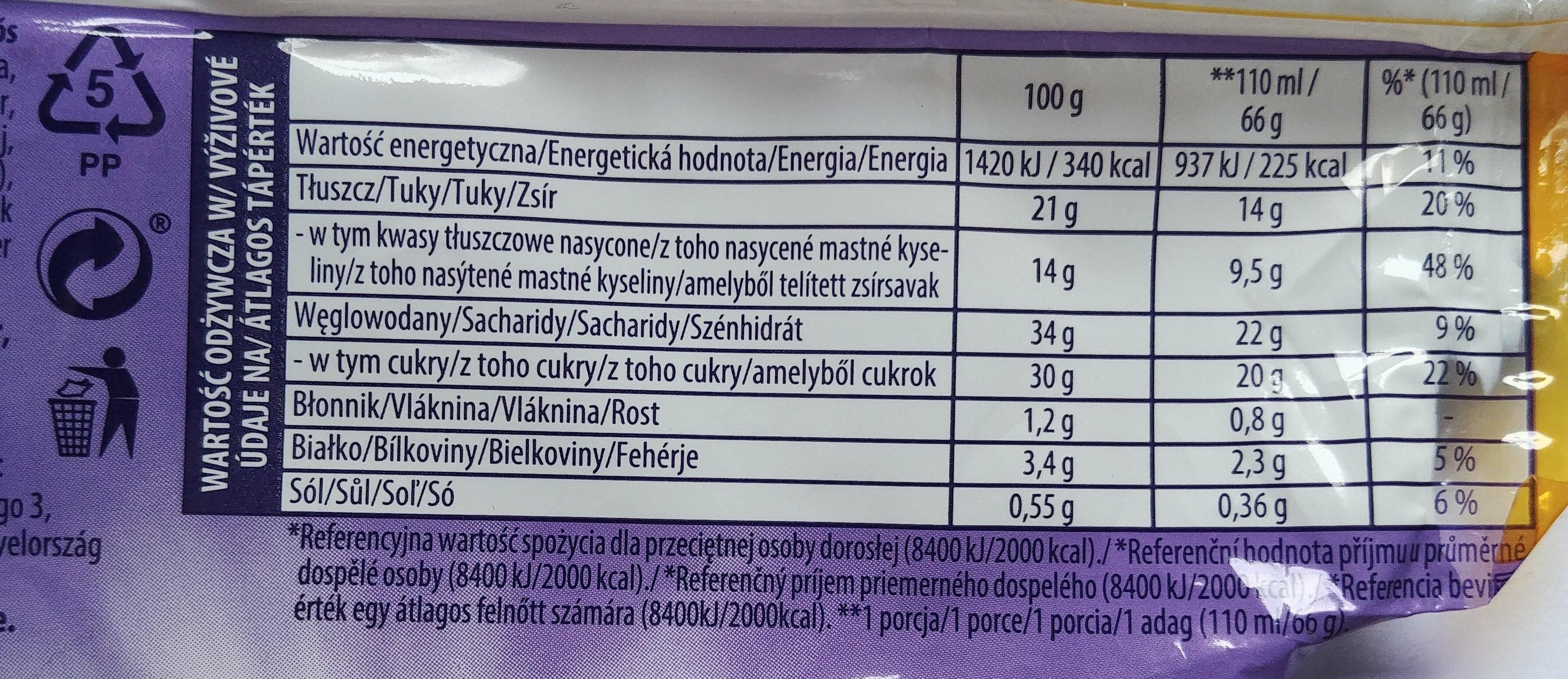 Milka Crunchy Chocolate - Wartości odżywcze