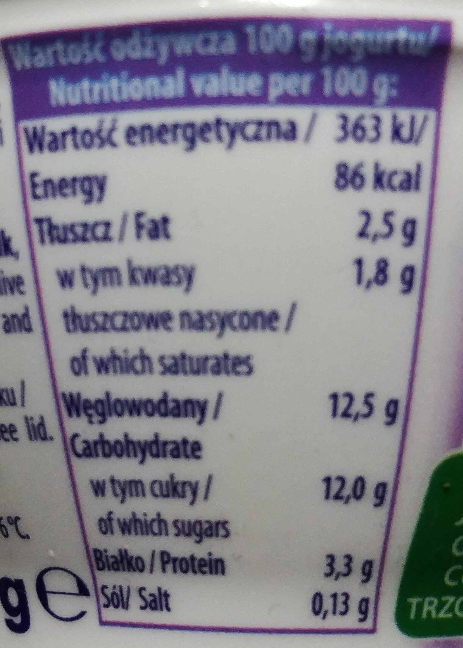 Jogurt z jagodami - Nutrition facts - pl