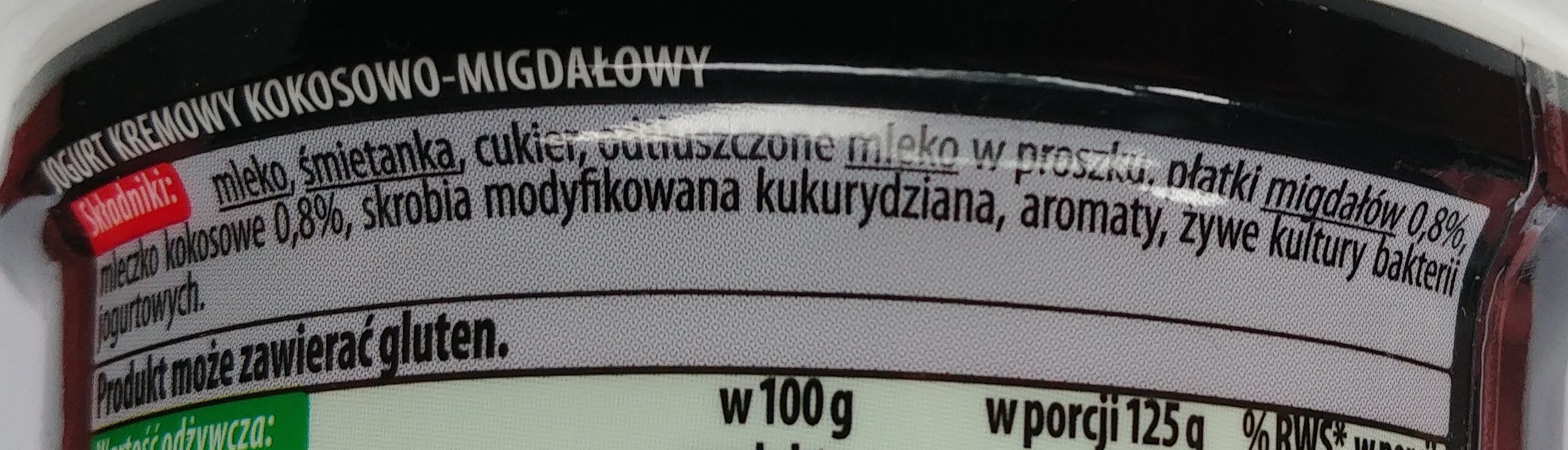 Jogurt kremowy kokosowy-migdały - Ingrediënten - pl