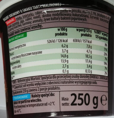 Jogurt kremowy o smaku tarty malinowej - Voedingswaarden - pl