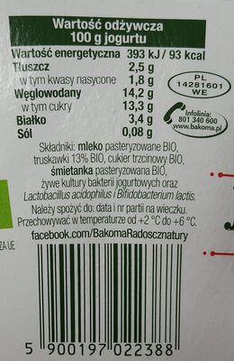 Jogurt Bio Fresas - Voedingswaarden - pl
