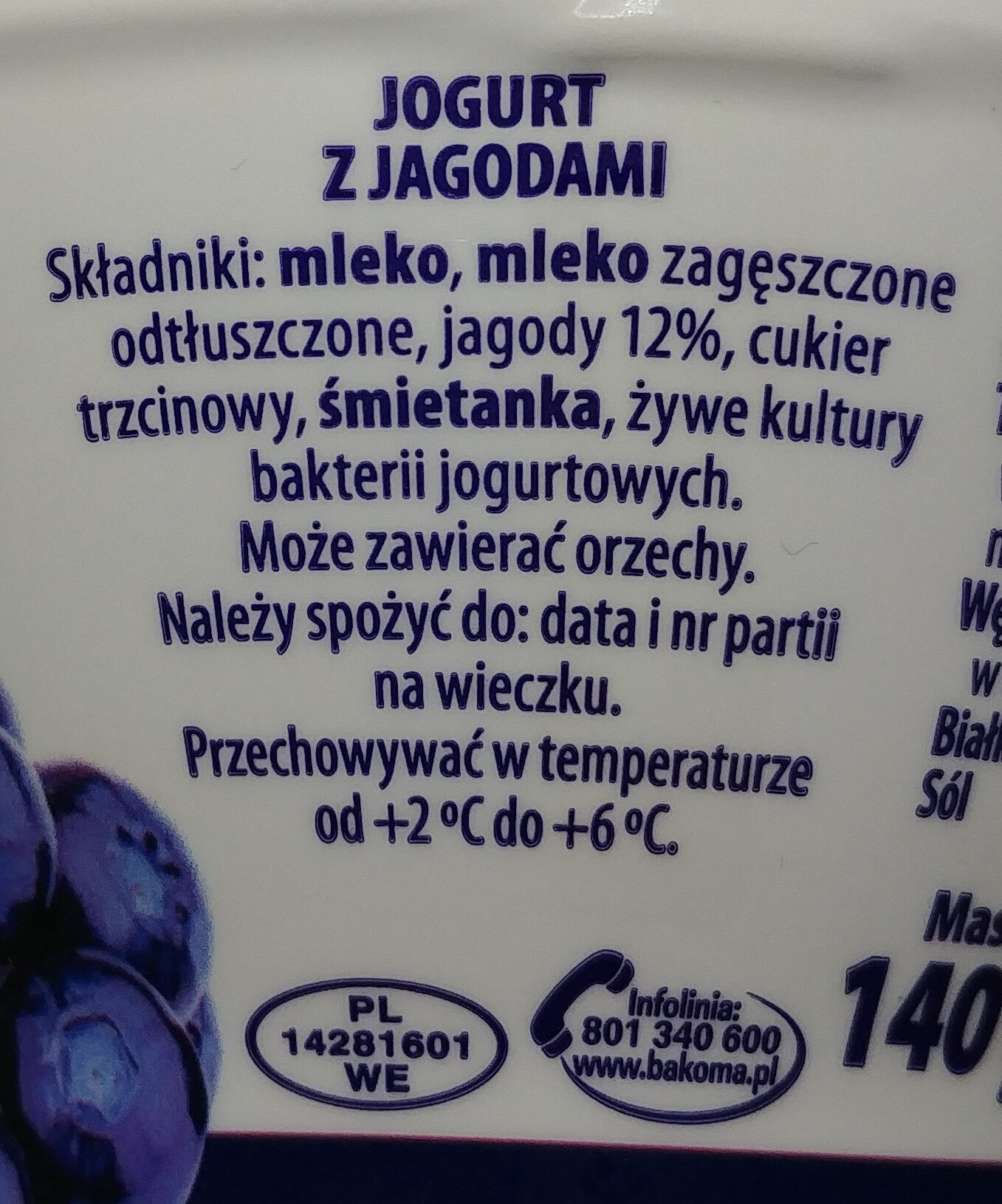 Jogurt z jagodami. - Ingredients - pl