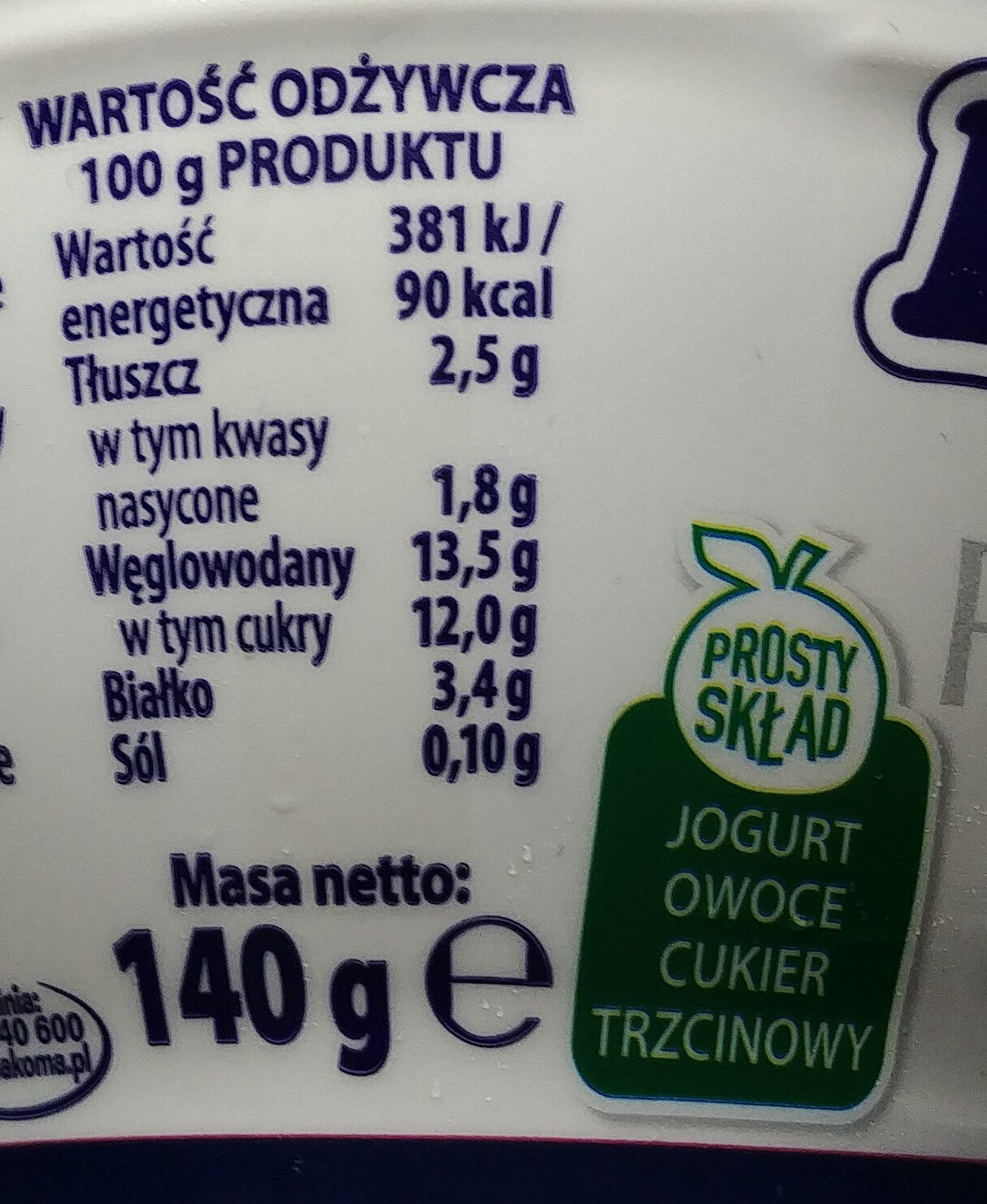 Jogurt z jagodami. - Nutrition facts - pl