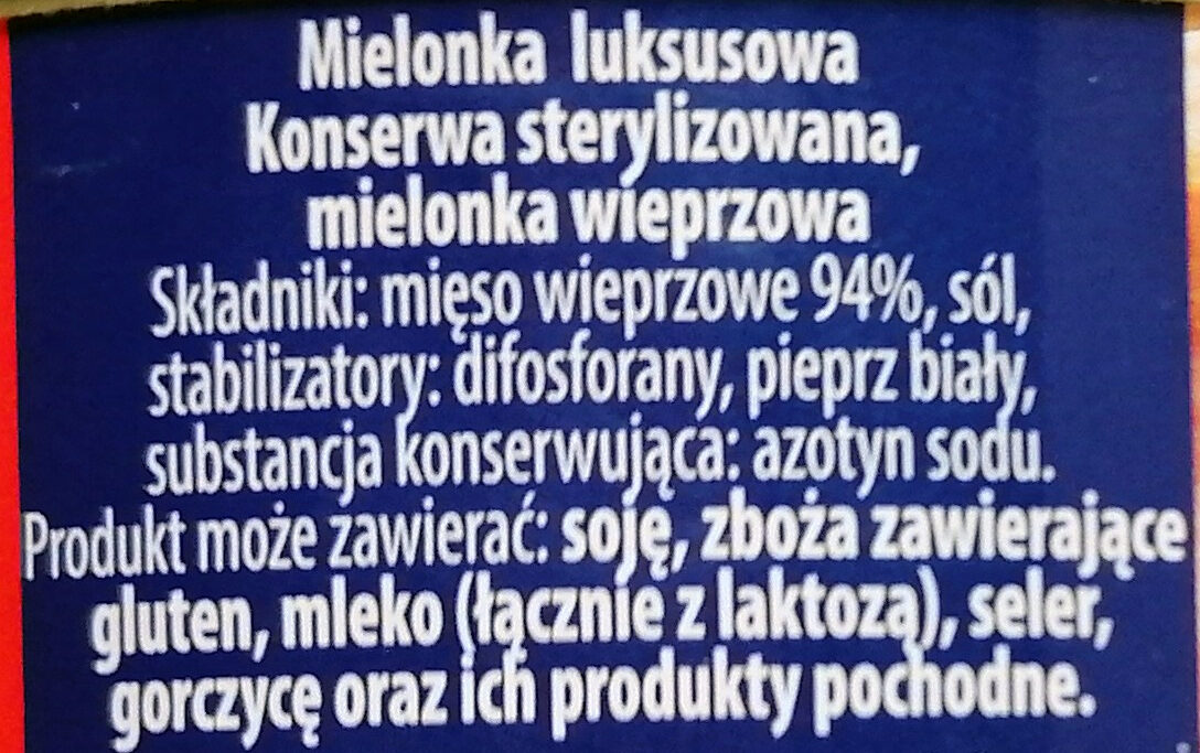 Mielonka luksusowa 94 % mięsa - Ingrédients - pl