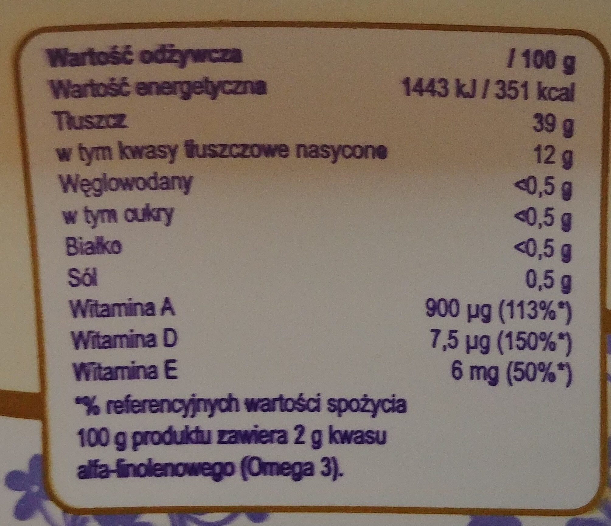 Margaryna półtłusta 39% - Voedingswaarden - pl