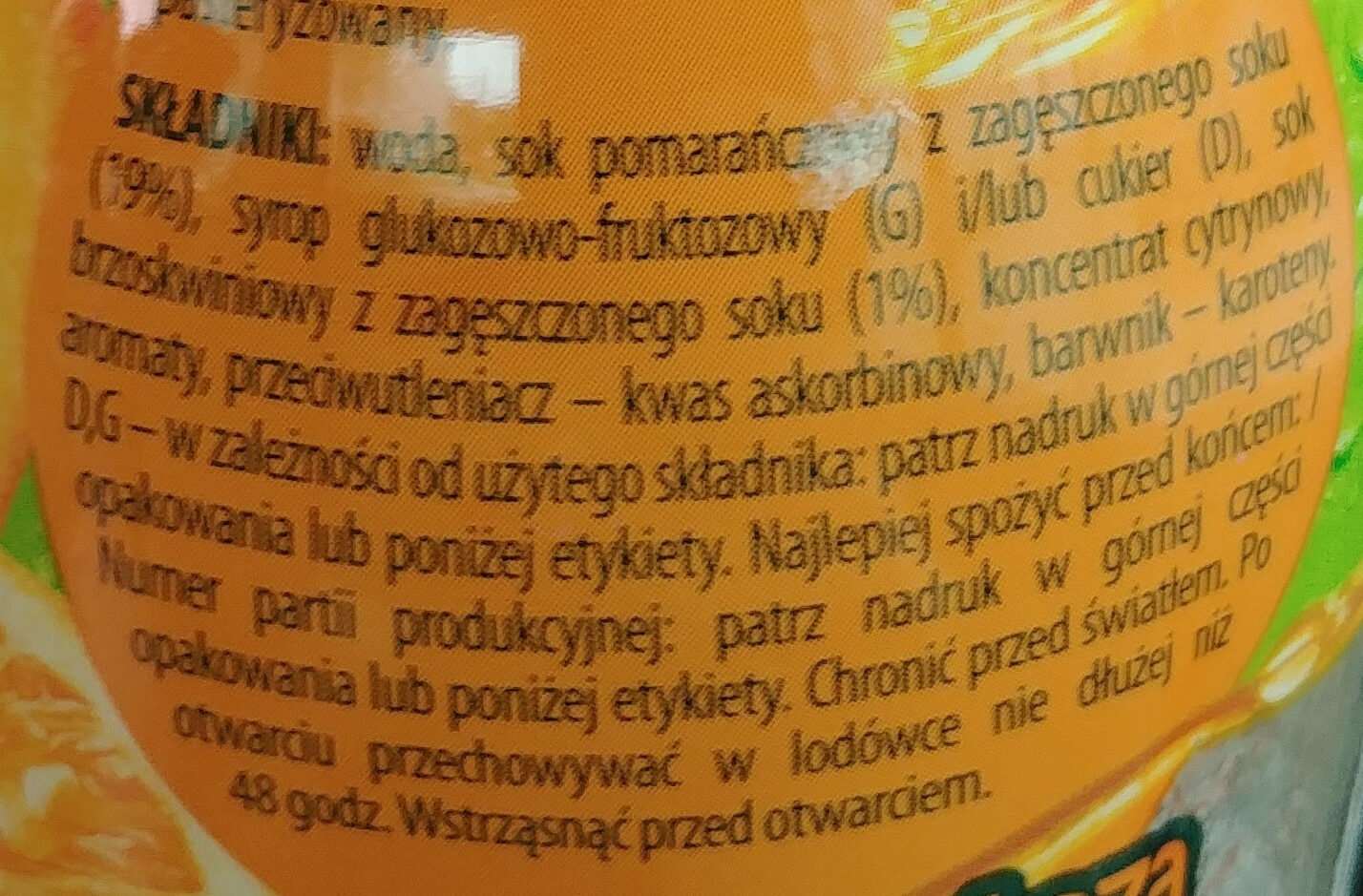 Tymbark pomaracza brzoskwinia - Ingrédients - pl