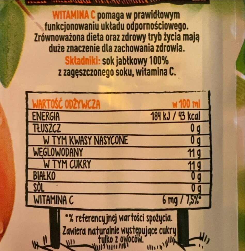 Tymbark 100% jablko - Voedingswaarden - pl
