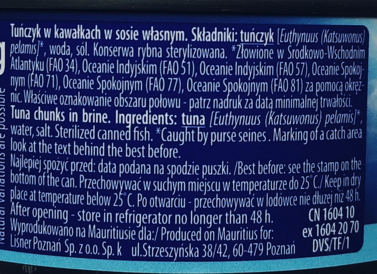 Tuńczyk w sosie własnym - Ingredienti - pl