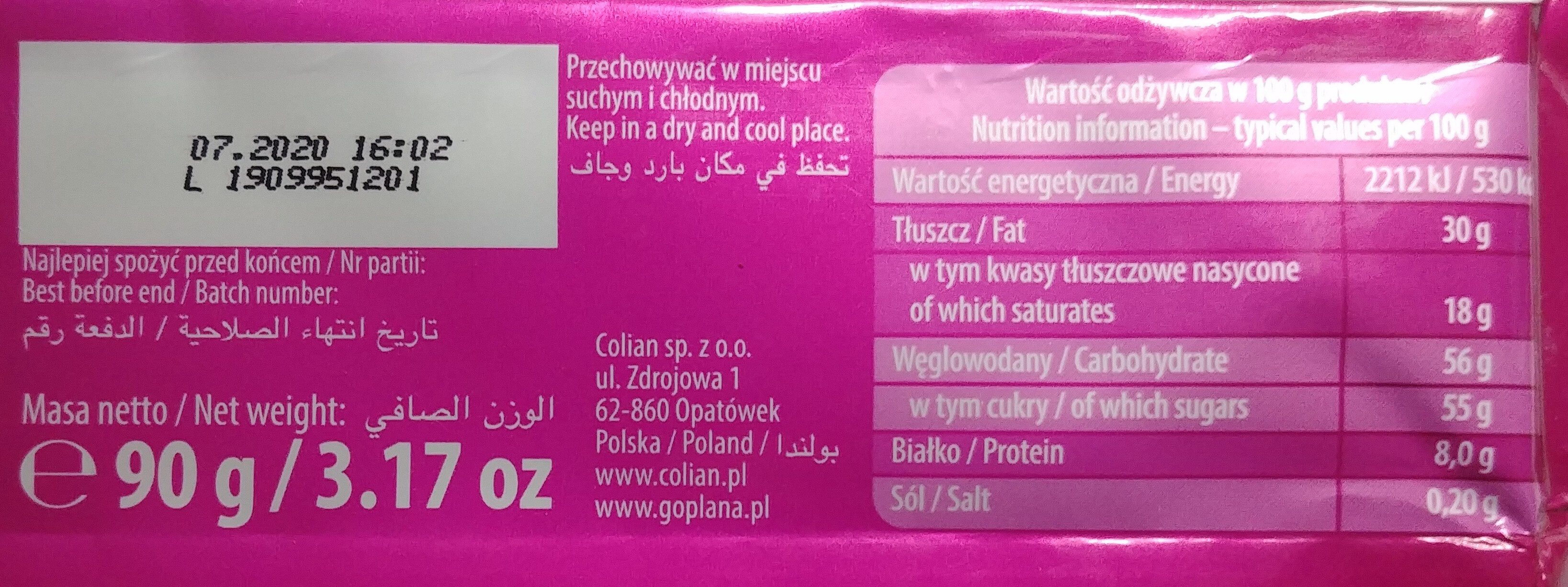 Czekolada mleczna - Nutrition facts - pl