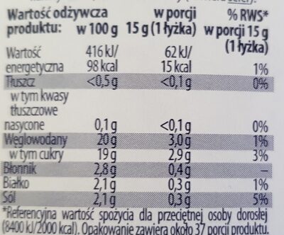 Ketchup Łagodny - Tableau nutritionnel - pl